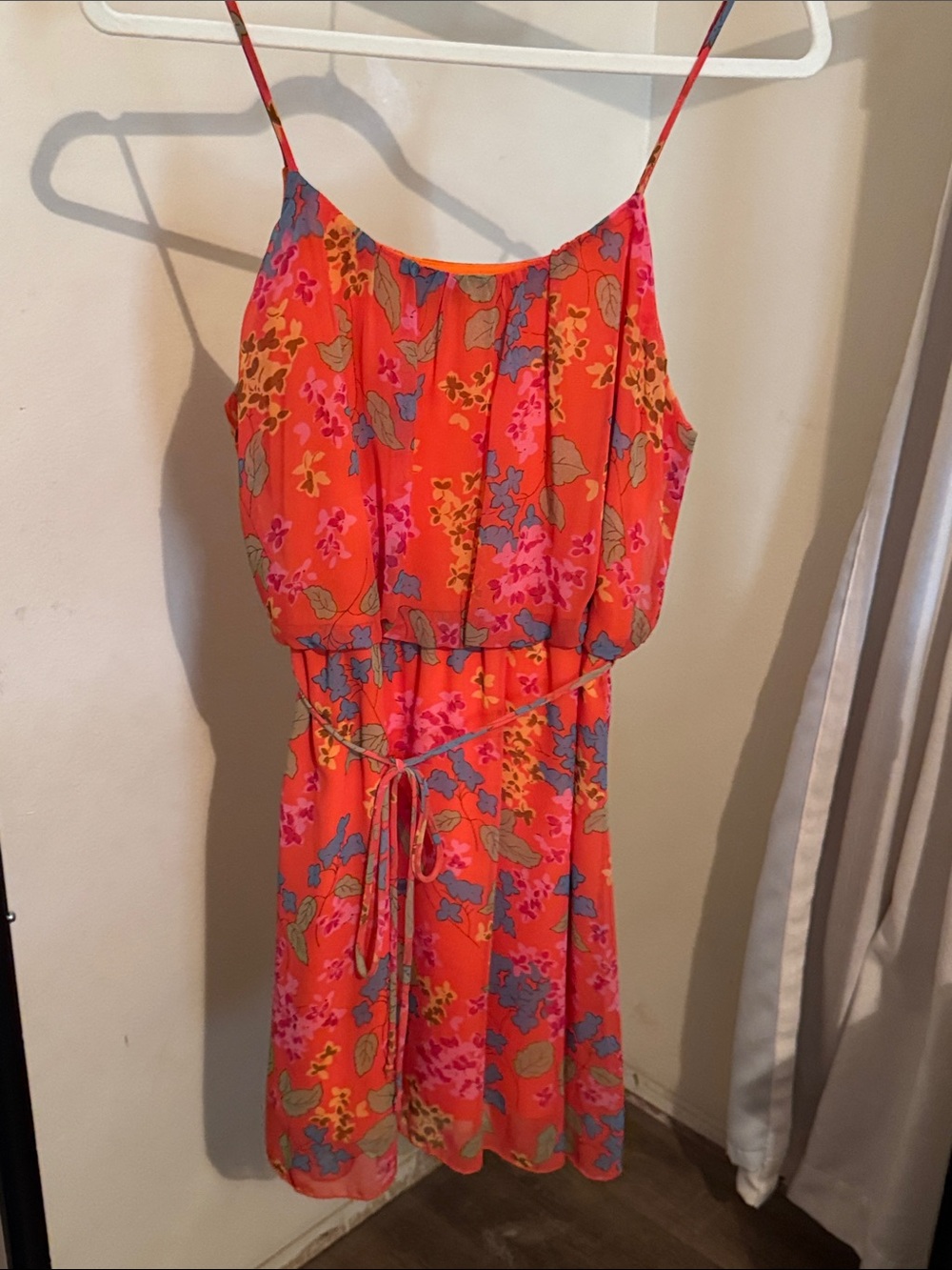 Final Touch Coral-Pink Floral Spaghetti-Strap Dress